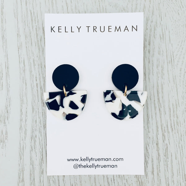 Small Semi Drop Earrings - Black & White