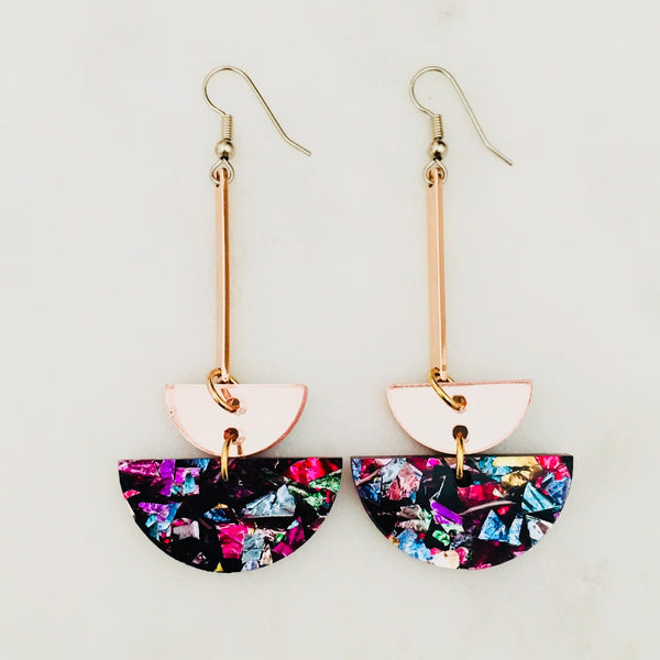 Geo Bar Drop Earrings - Multi & Rose