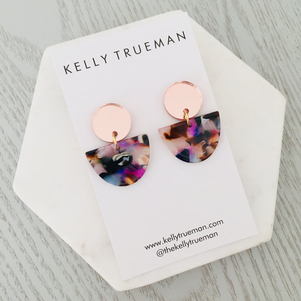 Small Semi Drop Earrings - Multi/Rose Gold