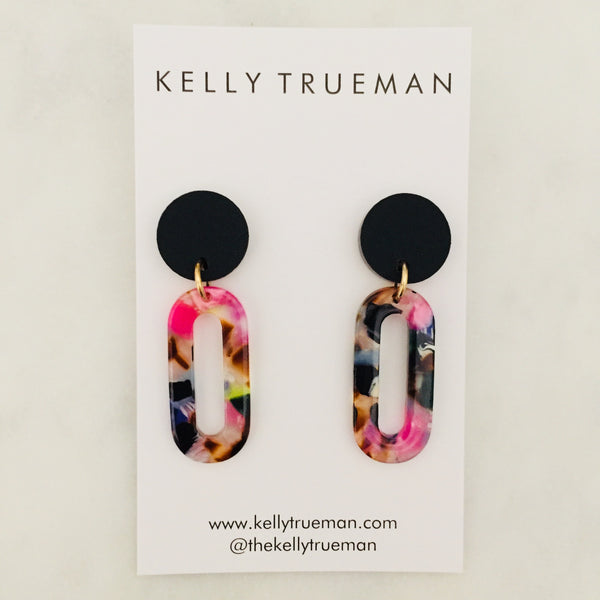 Small Link Drop Earrings - Multi & Black