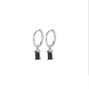 Sterling Silver Hoop Baguette Charm Drop - Black/Silver