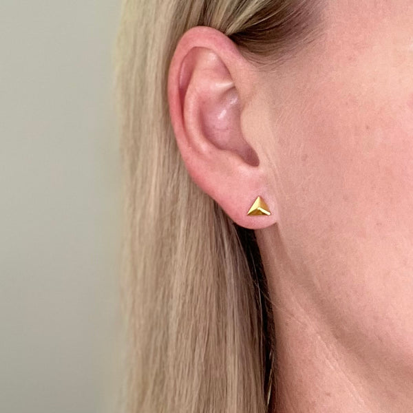 Sterling Silver Pyramid Studs - Gold