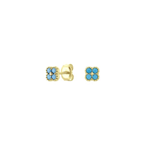 Sterling Silver Clover Studs - Gold & Turquoise