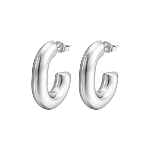 Oval Hoop Earrings - Silver