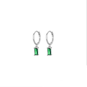 Sterling Silver Hoop Baguette Charm Drop - Emerald/Silver