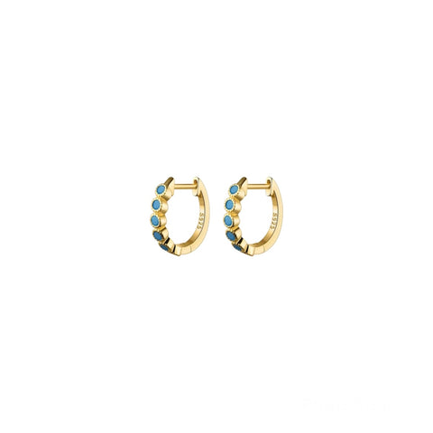 Sterling Silver Bezel Turquoise Huggies - Gold