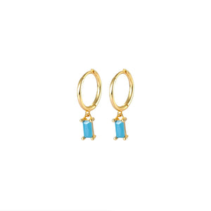 Sterling Silver Hoop Baguette Charm Drop - Turquoise/Gold