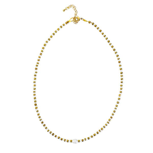 Beaded Necklace - Gold & Cream #2