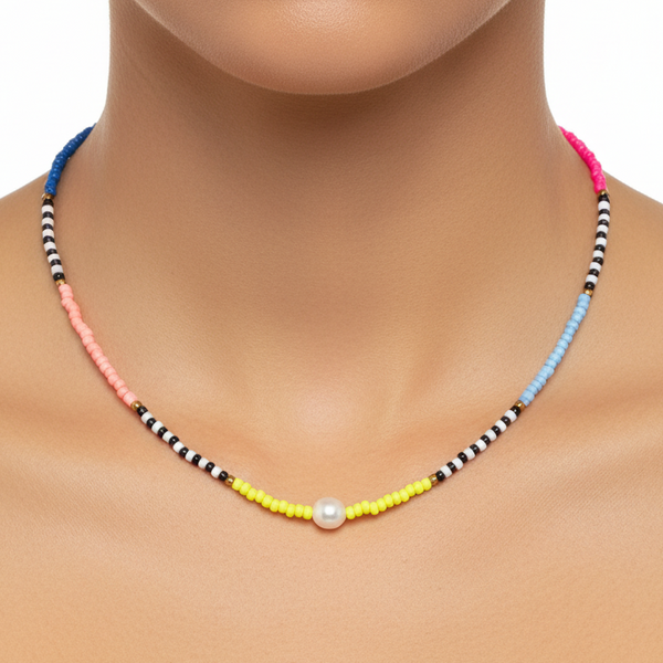 Beaded Necklace - Lime & Multi