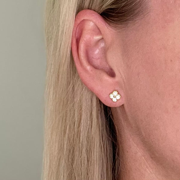 Sterling Silver Clover Studs - Gold