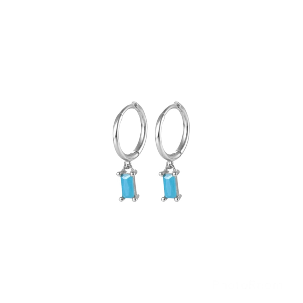 Sterling Silver Hoop Baguette Charm Drop - Turquoise/Silver