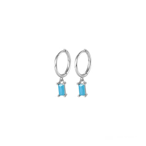 Sterling Silver Hoop Baguette Charm Drop - Turquoise/Silver