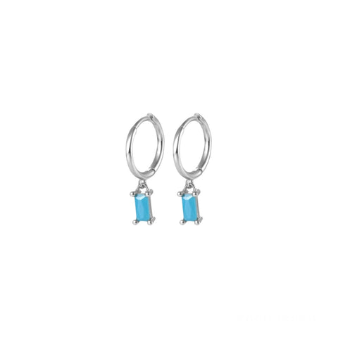 Sterling Silver Hoop Baguette Charm Drop - Turquoise/Silver