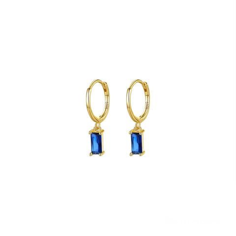 Sterling Silver Hoop Baguette Charm Drop - Sapphire/Gold