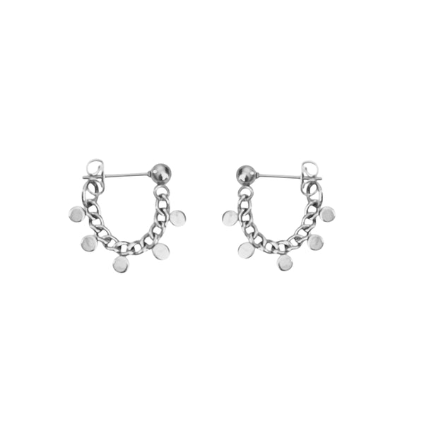 Chain Disc Earrings - Silver