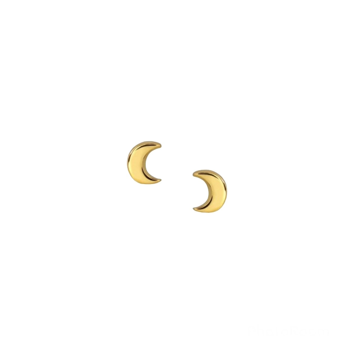 Sterling Silver Moon Studs - Gold