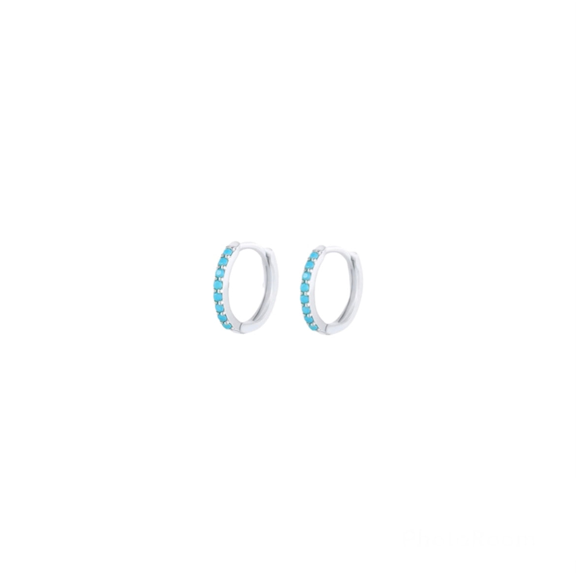 Sterling Silver Mini Turquoise Huggies - Silver