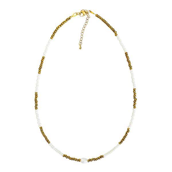 Beaded Necklace - Gold & Cream