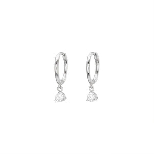 Sterling Silver Hoop Solitaire Charm Drop - Silver