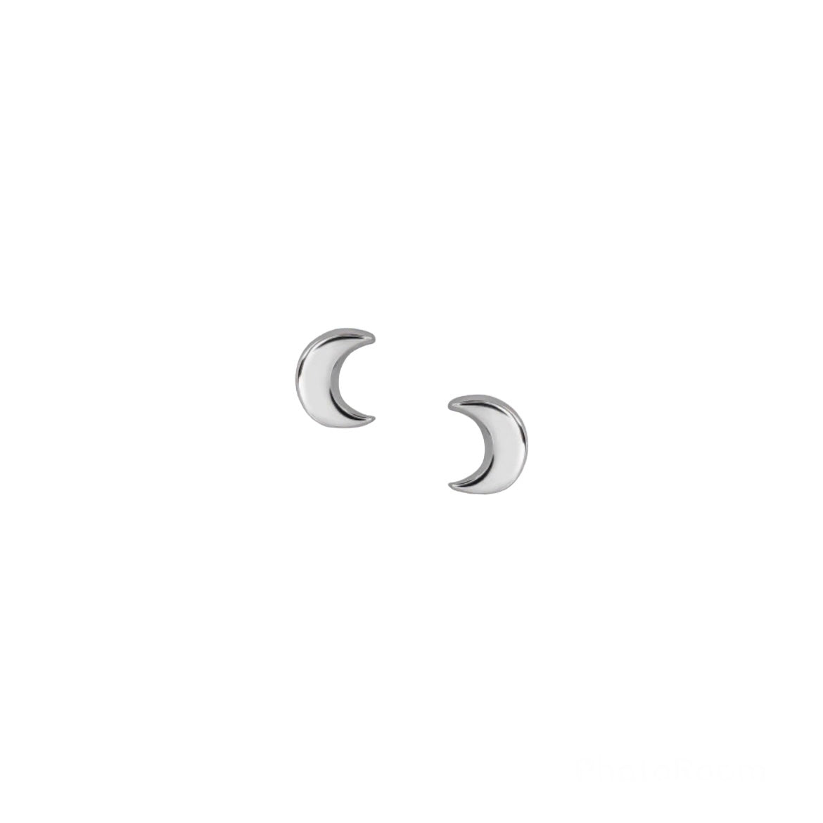 Sterling Silver Moon Studs - Silver