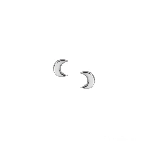 Sterling Silver Moon Studs - Silver