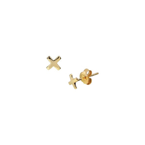 Sterling Silver Kiss/Cross Studs - Gold