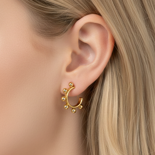 Small Ball Hoop Earrings - Gold