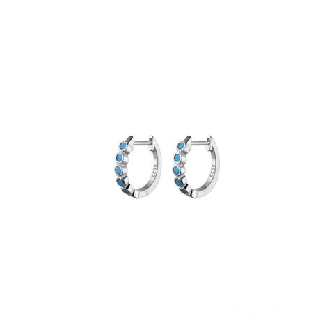 Sterling Silver Bezel Turquoise Huggies - Silver