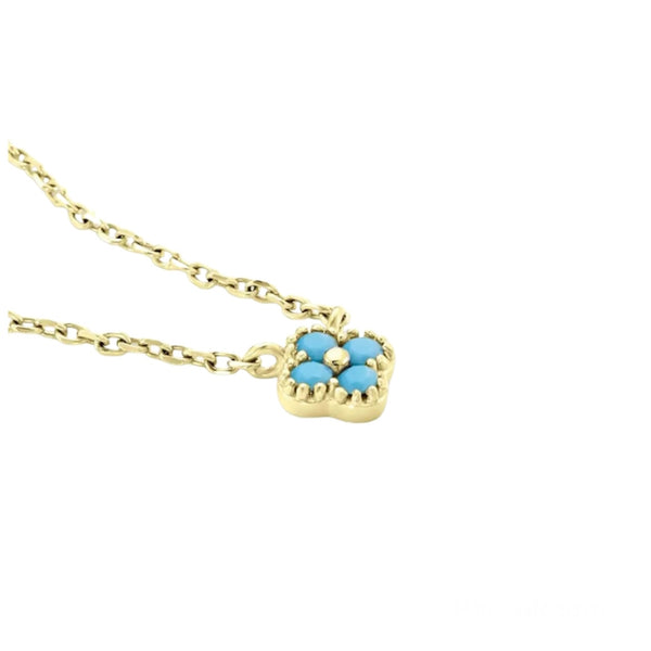 Sterling Silver Clover Pendant Necklace - Gold & Turquoise