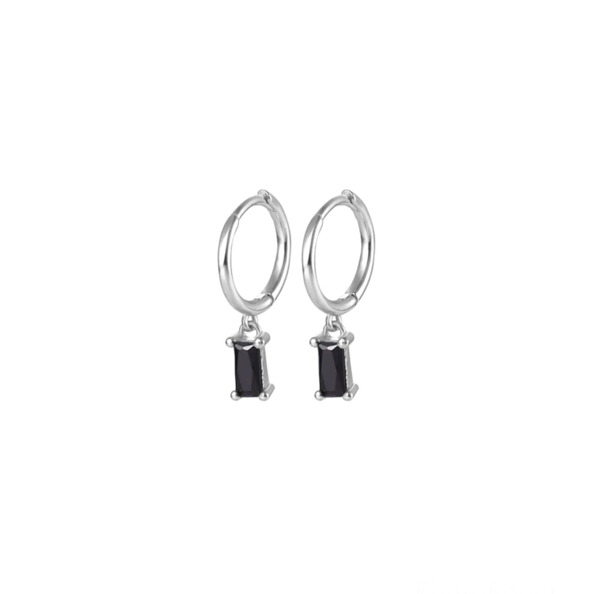 Sterling Silver Hoop Baguette Charm Drop - Black/Silver