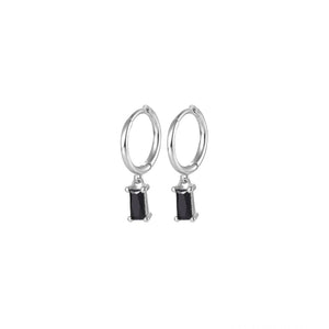 Sterling Silver Hoop Baguette Charm Drop - Black/Silver