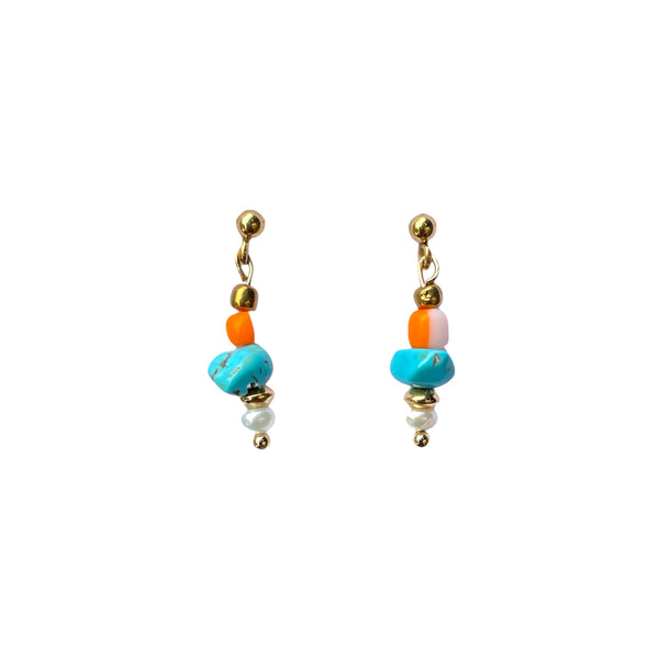 Beaded Drop Earrings - Turquoise & Orange Stripe