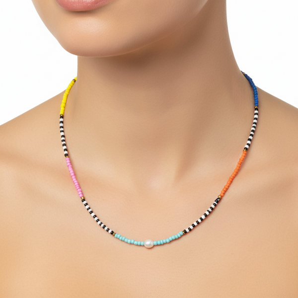 Beaded Necklace - Aqua & Multi