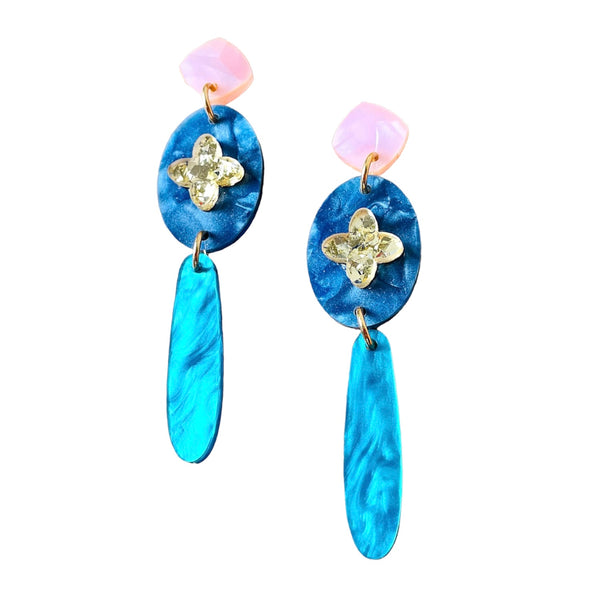 Trinket Drop Earrings - Navy & Turquoise