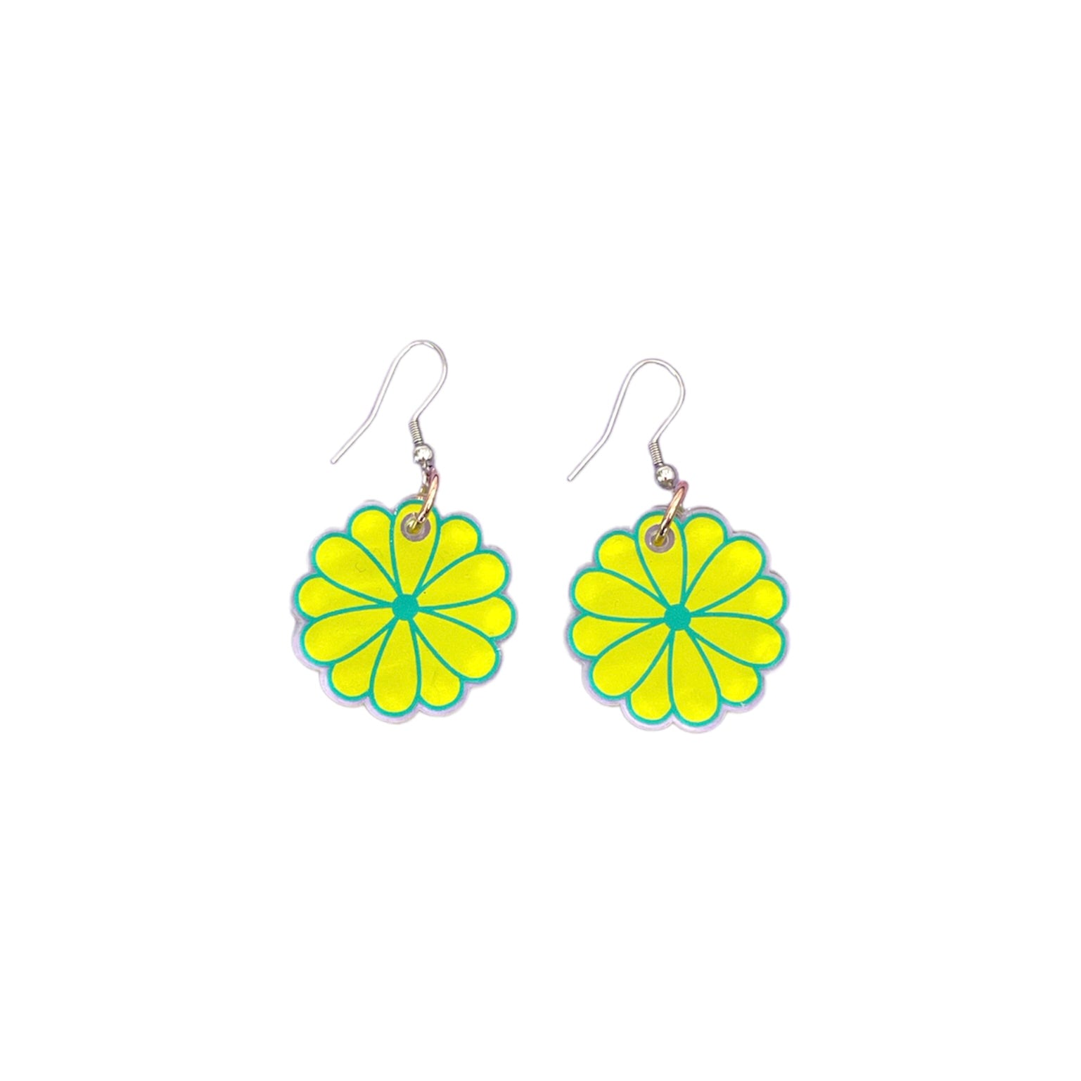 CLEARANCE - Pom Pom Flower Drop Earrings Yellow & Green