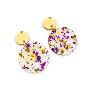 CLEARANCE - Drop Earrings Purple & Gold Glitter