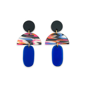 Podium Drop Earrings - Mixed Pattern Royal Blue
