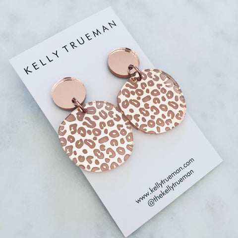 Leopard Print Drop Earrings - Rose Gold