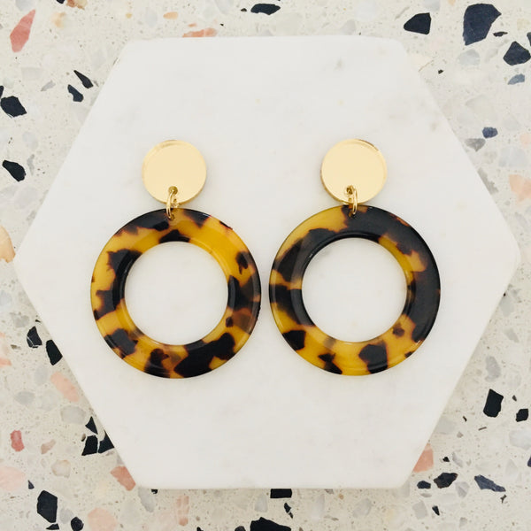 Large Circle Drop Earrings - Amber