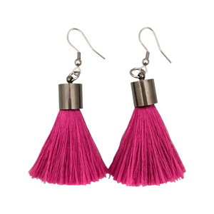 CLEARANCE - Tassel Drop Earrings Dark Pink