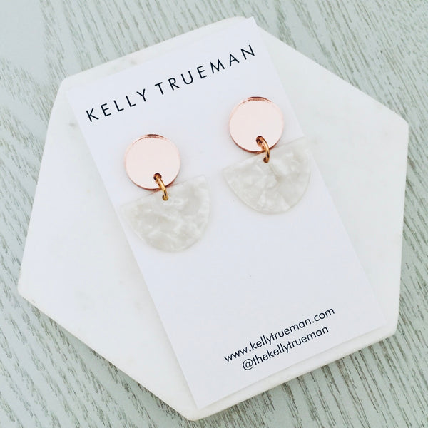 Small Semi Drop Earrings - Pearl/Rose Gold