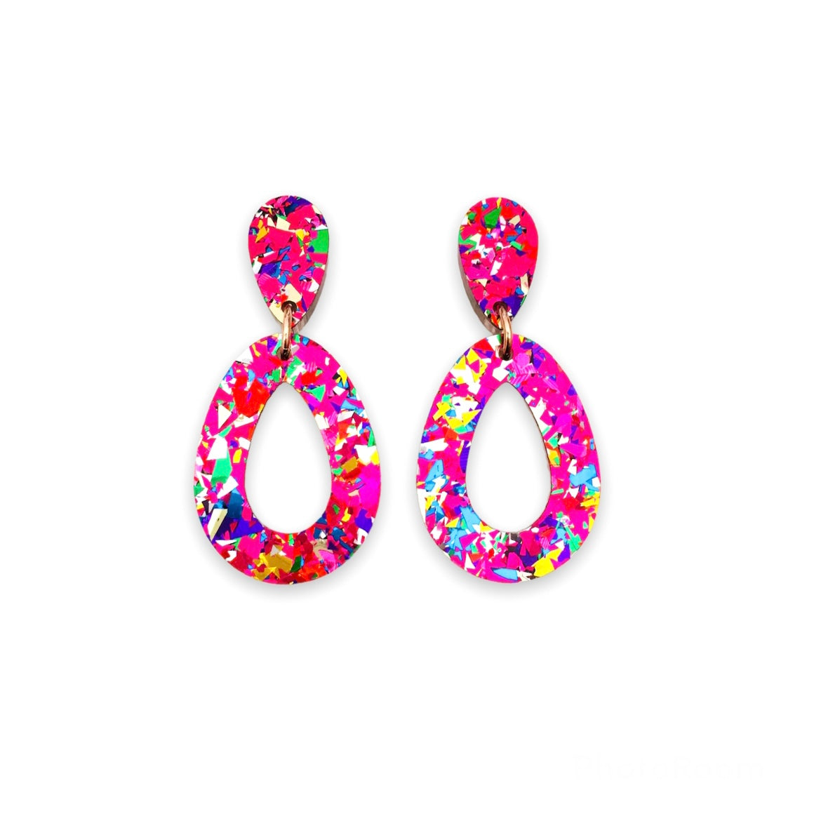 Open Tear Drop Earrings - Fiesta Pink