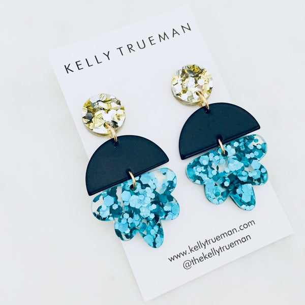 Glam Drop Earrings - Silver/Gold & Turquoise