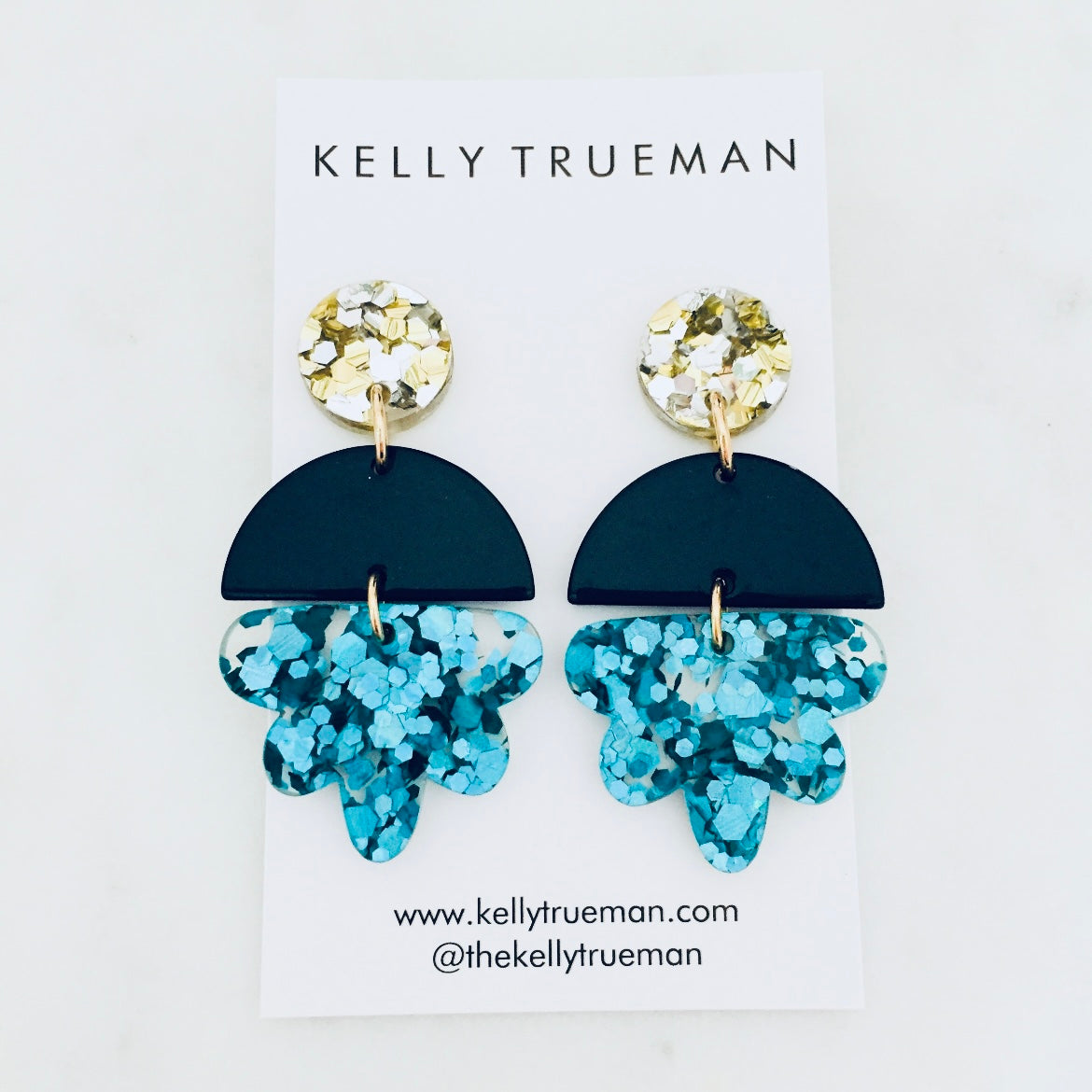 Glam Drop Earrings - Silver/Gold & Turquoise