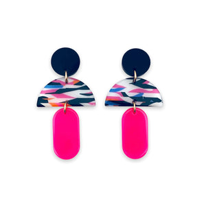 Podium Drop Earrings - Mixed Pattern Hot Pink
