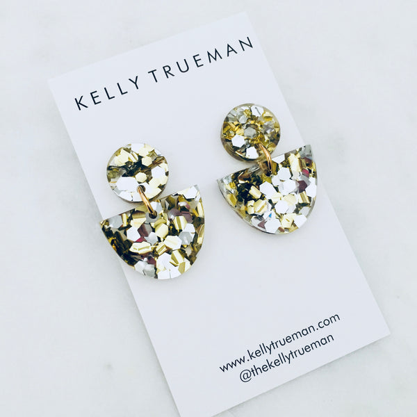 Small Semi Drop Earrings - Silver & Gold Glitter