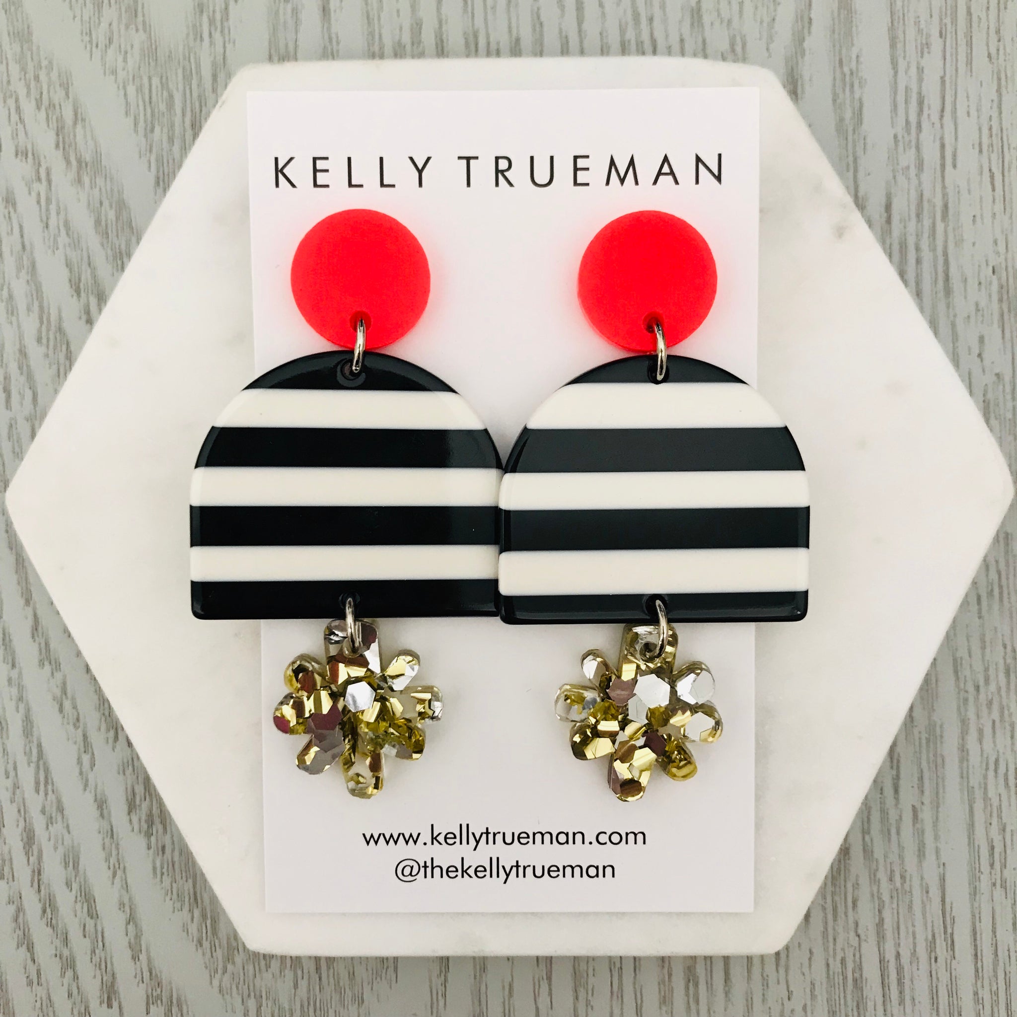 Stripe Drop Earrings - Neon Red